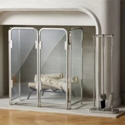 Amos Polished Nickel Fireplace Screen 8 Amos Polished Nickel Fireplace Screen -Home Furnishing Store AmosPlshdNklFireplaceGroupFHF21