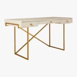 Avalon 3-Drawer Gold Desk With Ivory Shagreen Top -Home Furnishing Store AvalonIvoryFauxShgrnDesk3QS20