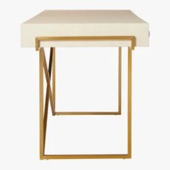 Avalon 3-Drawer Gold Desk With Ivory Shagreen Top -Home Furnishing Store AvalonIvoryFauxShgrnDeskSD20
