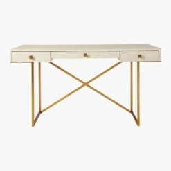 Avalon 3-Drawer Gold Desk With Ivory Shagreen Top -Home Furnishing Store AvalonIvoryFauxShgrnDeskSO20