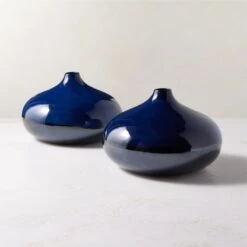 Azure Round Blue Ceramic Vase -Home Furnishing Store AzureBlueBlackVaseAV2SHS23