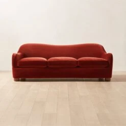 Bacio Merlot Curved Velvet Sofa With Walnut Legs