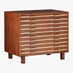 Inline Oak Wood 4-Drawer File Cabinet With Brass Handles -Home Furnishing Store BrassInlineFileDrawers3QF17