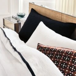 Border EUROPEAN FLAX™-Certified Linen White And Black Duvet Cover And Shams -Home Furnishing Store CB2FA22 04C Hero