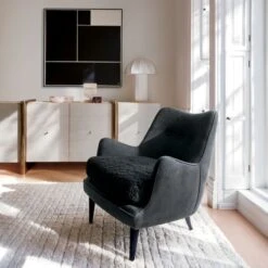 Jed Black Shearling Chair With Black Legs -Home Furnishing Store CB2SP22 17A v1 RET