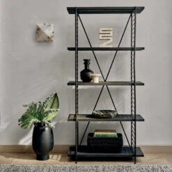 Scala Black Wood Bookshelf With Metal Frame -Home Furnishing Store CB2SP22 48B V1