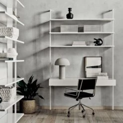 Stairway 2-Drawer White Wall Mount Desk With Shelves 96'' -Home Furnishing Store CB2SP22 48C hero