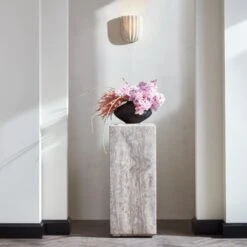 Ariel Fluted White Marble Wall Sconce Light -Home Furnishing Store CB2SP23 18A3 v2 RET