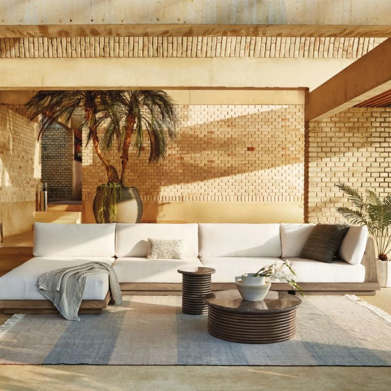 Riposo Teak 4-Piece Outdoor Sectional With Boucle Sunbrella ® Cushions 4 Riposo Teak 4-Piece Outdoor Sectional With Boucle Sunbrella ® Cushions - Image 2