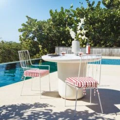 Pavilion Ivory Outdoor Patio Dining Armchair With Striped Sunbrella Cushion Model 6470 12 Pavilion Ivory Outdoor Patio Dining Armchair With Striped Sunbrella Cushion Model 6470 -Home Furnishing Store CB2SU22 14A v1 RET