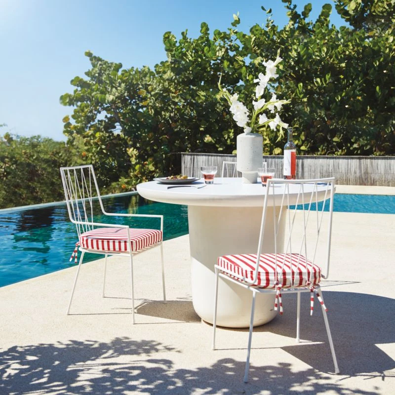 Pavilion Ivory Outdoor Patio Dining Armchair With Striped Sunbrella Cushion Model 6470 5 Pavilion Ivory Outdoor Patio Dining Armchair With Striped Sunbrella Cushion Model 6470 - Image 3