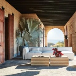 Camada Layered Travertine Outdoor Coffee Table -Home Furnishing Store CB2SU23 11A V1 RET2