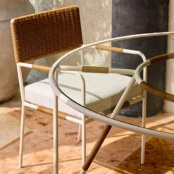 Colombe Ivory Metal And Rattan Outdoor Dining Armchair With Ivory Sunbrella® Cushion -Home Furnishing Store CB2SU23 RC 04C Det 005