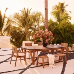 Roc Teak And Rattan Outdoor Dining Armchair With Ivory Sunbrella® Cushion -Home Furnishing Store CB2SU23 RC 05A HERO 1