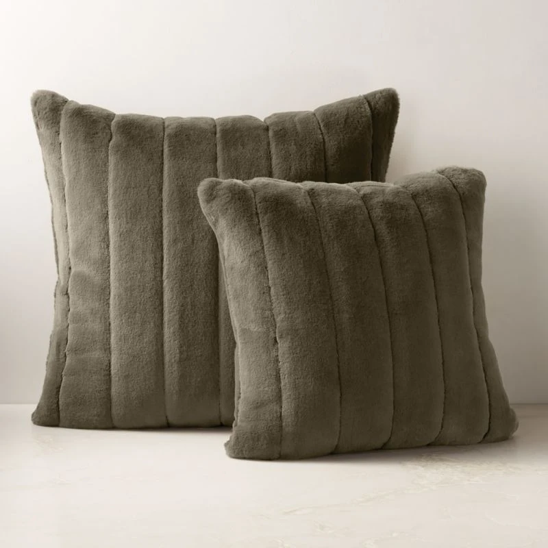 Channel Moss Green Faux Fur Throw Pillow With Down-Alternative Insert 23'' 5 Channel Moss Green Faux Fur Throw Pillow With Down-Alternative Insert 23'' - Image 3