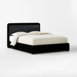 Claudette Black Leather And Velvet Upholstered Queen Bed -Home Furnishing Store ClaudetteVlvtNLthrQBed3QSSS23