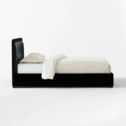 Claudette Black Leather And Velvet Upholstered Queen Bed -Home Furnishing Store ClaudetteVlvtNLthrQBedSDSSS23