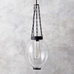Clifton Cast Glass And Black Chain Link Pendant Light