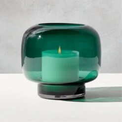 Coco Round Forest Green Glass Hurricane Candle Holder Small -Home Furnishing Store CocoFrstGrnSmlGlsHrrcnAVSHS22