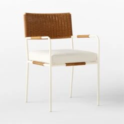 Colombe Ivory Metal And Rattan Outdoor Dining Armchair With Ivory Sunbrella® Cushion -Home Furnishing Store ColombeBlancDiningChair3QSSS23