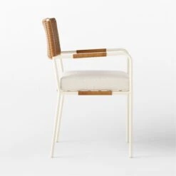 Colombe Ivory Metal And Rattan Outdoor Dining Armchair With Ivory Sunbrella® Cushion -Home Furnishing Store ColombeBlancDiningChairSDSSS23