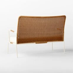 Colombe Ivory Metal And Rattan Outdoor Loveseat With Ivory Sunbrella® Cushions -Home Furnishing Store ColombeBlancLoveseat3QBSSS23