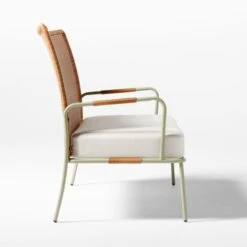 Colombe Green Metal And Rattan Outdoor Loveseat With Ivory Sunbrella® Cushions -Home Furnishing Store ColombeVertLoveseatSDSSS23