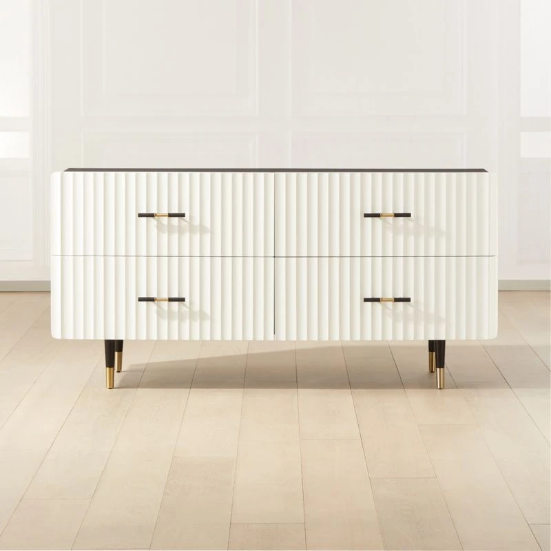 Crimped 4-Drawer White Oak Wood Dresser 3 Crimped 4-Drawer White Oak Wood Dresser