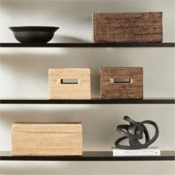 Emme Square Handwoven Espresso Rattan Storage Basket -Home Furnishing Store EmmeBoxCollectionFHF22