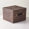 Emme Square Handwoven Espresso Rattan Storage Basket -Home Furnishing Store EmmeBoxwLidEspSqSHF22