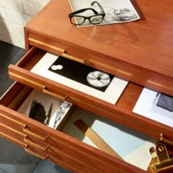 Inline Oak Wood 4-Drawer File Cabinet With Brass Handles -Home Furnishing Store FSBrassInlineFileDrawersROF17