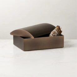 Finley Blackened Brass Storage Box With Lid Small 8 Finley Blackened Brass Storage Box With Lid Small -Home Furnishing Store FinleyBrnzdSSBoxWLidSmROS23