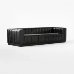 Forte Extra-Large Channeled Black Leather Sofa 101" -Home Furnishing Store ForteChnnldBkLthrLgSofa3QSSF22