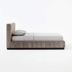 Forte Channeled Grey Velvet Queen Bed -Home Furnishing Store ForteGreyLushNickelQBedSDSSS21