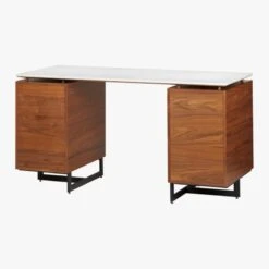 Fullerton 6-Drawer Walnut Wood Desk With White Marble Top 14 Fullerton 6-Drawer Walnut Wood Desk With White Marble Top -Home Furnishing Store FullertonMdlrDskW2Drwrs3QBS18