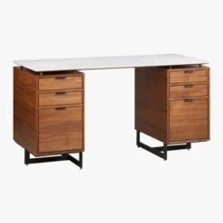 Fullerton 6-Drawer Walnut Wood Desk With White Marble Top 11 Fullerton 6-Drawer Walnut Wood Desk With White Marble Top -Home Furnishing Store FullertonMdlrDskW2Drwrs3QFS18