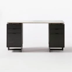 Fullerton 6-Drawer Black Oak Wood Desk With White Marble Top -Home Furnishing Store FullertonModWtDkW2BkDrwSOF20
