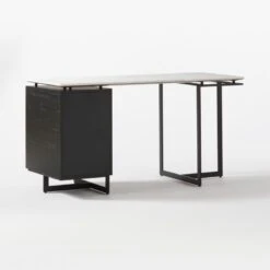 Fullerton 3-Drawer Black Metal And Oak Wood With White Marble Top -Home Furnishing Store FullertonModWtDkWBkDrNLg3QBF20