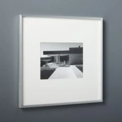 Gallery Brushed Silver Picture Frame With White Mat 8"x10"