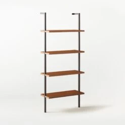 Helix Walnut Wood Wall Mount Bookshelf 70'' -Home Furnishing Store Helix70inWalnutBookcase3QSSS21