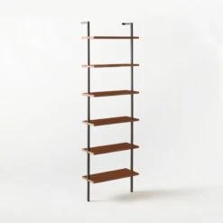 Helix Walnut Wood Wall Mount Bookshelf 96'' -Home Furnishing Store Helix96inWalnutBookcase3QSSS21