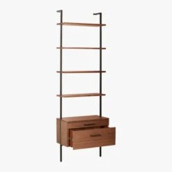 Helix 96" Walnut Bookcase With 2 Drawers -Home Furnishing Store HelixTallShlf2DrwWalnut3QAVS20