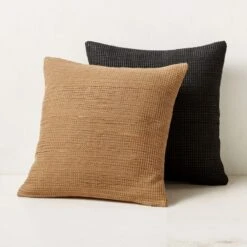 Hendrix Woven Black Leather Throw Pillow With Down-Alternative Insert 20'' -Home Furnishing Store HendrixPillowGroupFHS23