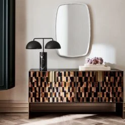 Tiled Horn And Acacia Wood Credenza -Home Furnishing Store HornCredenzaDomesBlackSP21 1x1