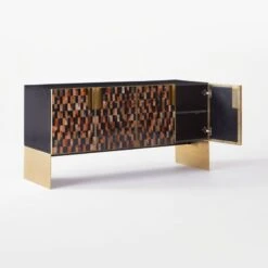 Tiled Horn And Acacia Wood Credenza -Home Furnishing Store HornMediaCredenza3QAVSSF21