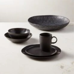 Melva Black Serving Bowl With Reactive Glaze -Home Furnishing Store HyacinthBlkRctvRmmdCllctnFHF23 4