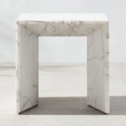Ilise White Marble Outdoor Side Table