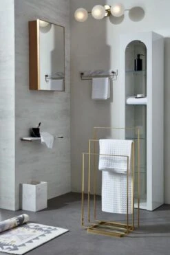 White Marble Wastebasket -Home Furnishing Store InfinityBrassSmallBathWallCbntFB19