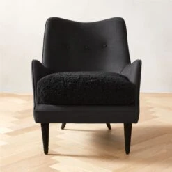 Jed Black Shearling Chair With Black Legs