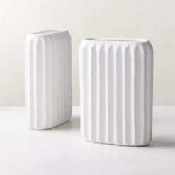 Jessa Rectangular Ribbed White Vase -Home Furnishing Store JessWhtTxtrdVaseAV2SHS23